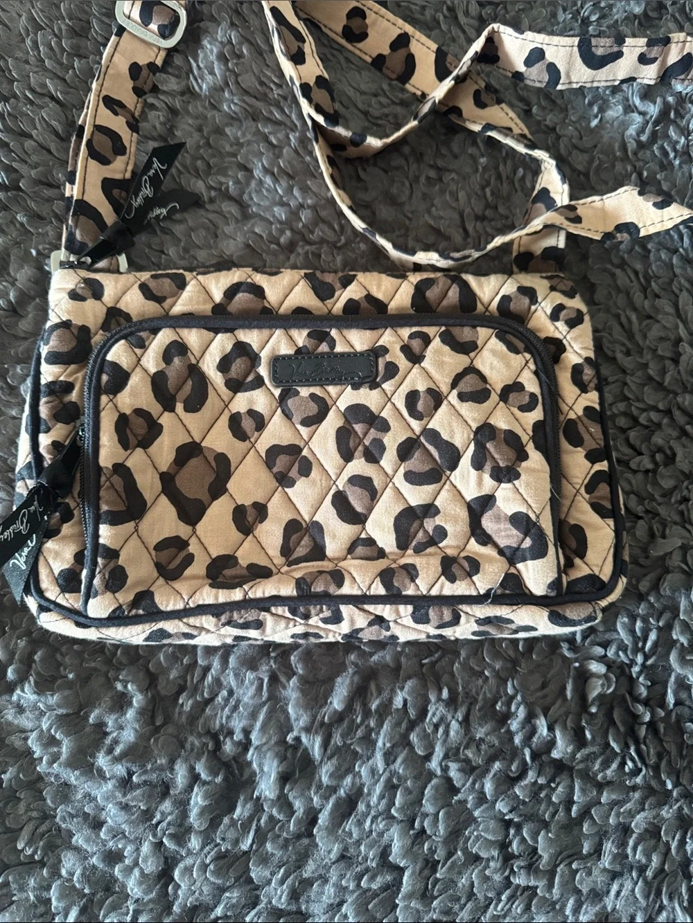 Vera Bradley Quilted Leopard Print Crossbody Bag in Beige and Black